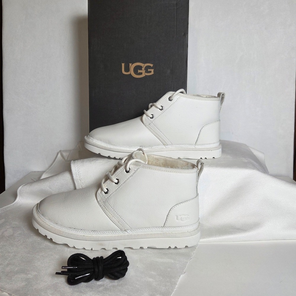 UGG Neumel White Leather Chukka Boots Mens 10 1133777 Streetwear